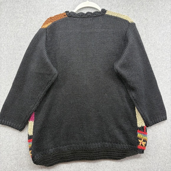 Vintage One Step Up Cardigan Sweater Womens XL Black Hand Knit Patchwork 90s - Picture 4 of 7